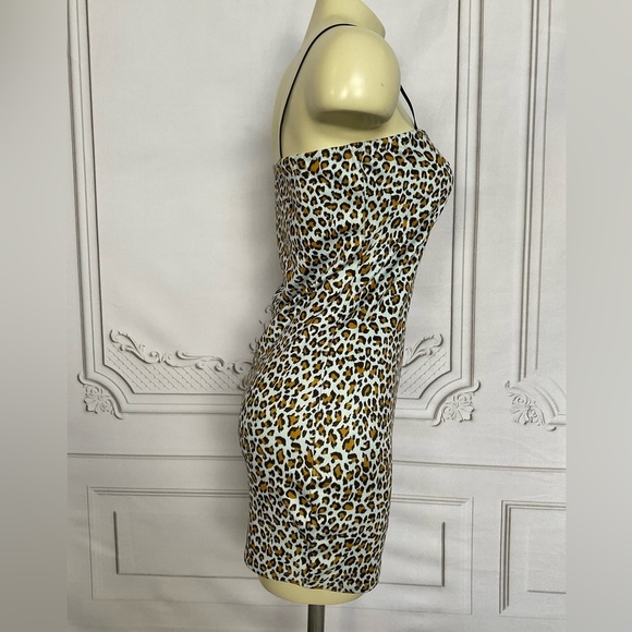 Wild Honey Mini Dress Size Leopard Print Faux Suede Fitted Y2K Dress Size Sm - Picture 4 of 9